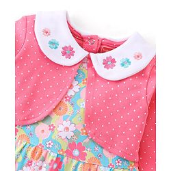 Babyhug 100% Cotton Knit Full Sleeves Romper with Floral Print - Pink