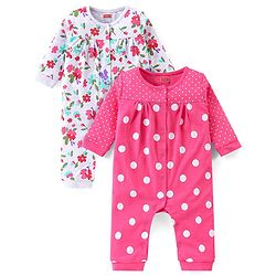 Babyhug 100% Cotton Interlock Knit Romper Floral Print Pack of 2 - Multicolour