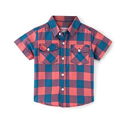 Babyhug 100% Cotton Woven Half Sleeves Checkered Shirt - Orange