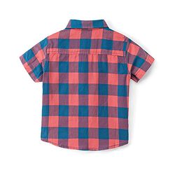 Babyhug 100% Cotton Woven Half Sleeves Checkered Shirt - Orange