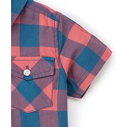 Babyhug 100% Cotton Woven Half Sleeves Checkered Shirt - Orange