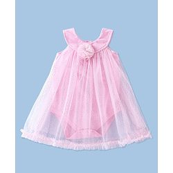 Babyhug Cotton Knit Sleeveless Glittery Frock Style Party Onesie - Pink