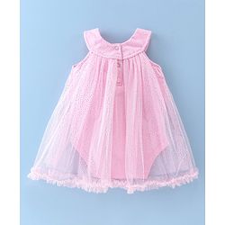 Babyhug Cotton Knit Sleeveless Glittery Frock Style Party Onesie - Pink