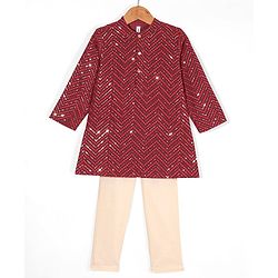 Babyhug Three Full Sequenced Embroidered Kurta With Pyjama Set- Maroon
