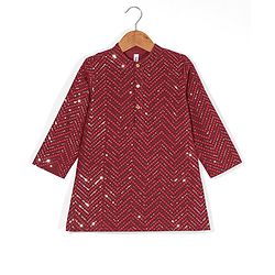 Babyhug Three Full Sequenced Embroidered Kurta With Pyjama Set- Maroon