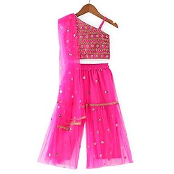 Babyhug Sleeveless Choli & Sharara Set with Dupatta & Sequined Detailing - Fuchsia