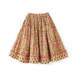 Babyhug 100% Cambric Bell Sleeve Printed Lehenga Choli And Dupatta Set With Mirror Embroidery Detailing- Light Green