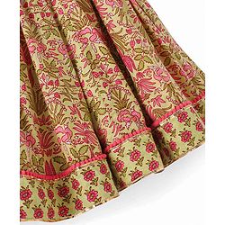 Babyhug 100% Cambric Bell Sleeve Printed Lehenga Choli And Dupatta Set With Mirror Embroidery Detailing- Light Green