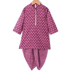 Babyhug 100% Cambric Full Sleeve Printed Kurta With Dhoti Set - Purple