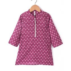 Babyhug 100% Cambric Full Sleeve Printed Kurta With Dhoti Set - Purple