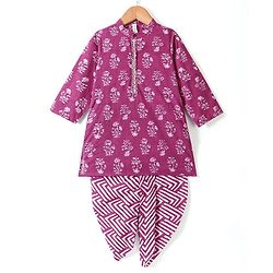 Babyhug 100% Cambric Full Sleeve Printed Kurta With Dhoti Set - Purple