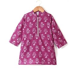 Babyhug 100% Cambric Full Sleeve Printed Kurta With Dhoti Set - Purple
