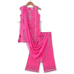 Babyhug Sleeveless Embroidered Kurta & Palazo with Dupatta - Pink