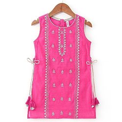 Babyhug Sleeveless Embroidered Kurta & Palazo with Dupatta - Pink