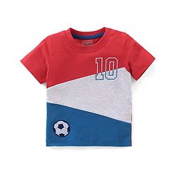 Babyhug 100% Cotton Knit Half Sleeves T-Shirt & Lounge Pant Set With Cut & Sew Pattern - Red Blue & Grey