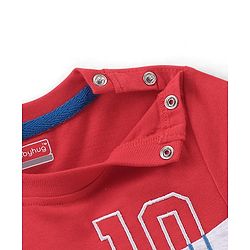 Babyhug 100% Cotton Knit Half Sleeves T-Shirt & Lounge Pant Set With Cut & Sew Pattern - Red Blue & Grey