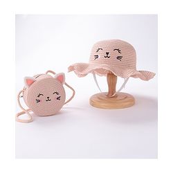 Babyhug Straw Hat Cat Design with Sling Bag - Pink