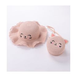 Babyhug Straw Hat Cat Design with Sling Bag - Pink