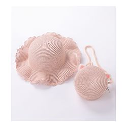 Babyhug Straw Hat Cat Design with Sling Bag - Pink