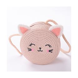 Babyhug Straw Hat Cat Design with Sling Bag - Pink