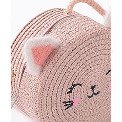 Babyhug Straw Hat Cat Design with Sling Bag - Pink