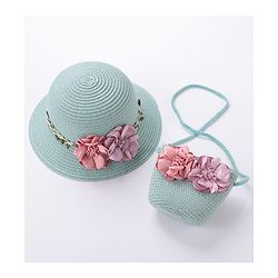 Babyhug Straw Hat Flower Design with Sling Bag - Blue