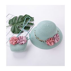 Babyhug Straw Hat Flower Design with Sling Bag - Blue