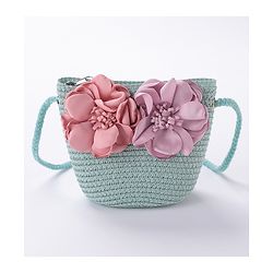 Babyhug Straw Hat Flower Design with Sling Bag - Blue