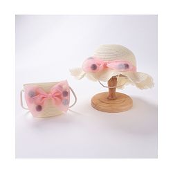 Babyhug Straw Hat Bow Design with Sling Bag - Cream