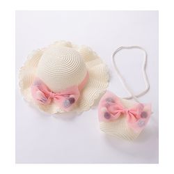 Babyhug Straw Hat Bow Design with Sling Bag - Cream