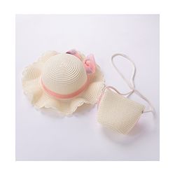Babyhug Straw Hat Bow Design with Sling Bag - Cream