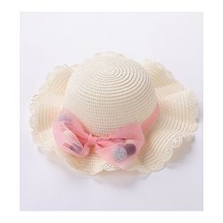 Babyhug Straw Hat Bow Design with Sling Bag - Cream