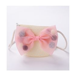 Babyhug Straw Hat Bow Design with Sling Bag - Cream