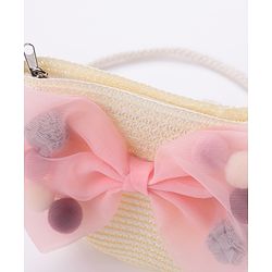 Babyhug Straw Hat Bow Design with Sling Bag - Cream