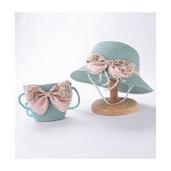 Babyhug Straw Hat Bow Design with Sling Bag - Blue