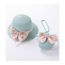 Babyhug Straw Hat Bow Design with Sling Bag - Blue