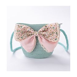 Babyhug Straw Hat Bow Design with Sling Bag - Blue