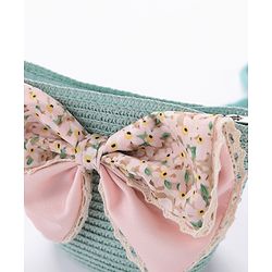 Babyhug Straw Hat Bow Design with Sling Bag - Blue