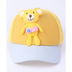 Babyhug Cotton Baseball Cap with Teddy Bear Design - Yellow