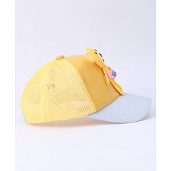 Babyhug Cotton Baseball Cap with Teddy Bear Design - Yellow