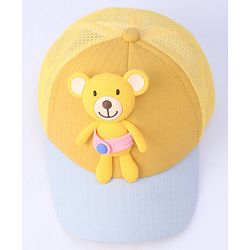 Babyhug Cotton Baseball Cap with Teddy Bear Design - Yellow