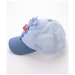 Babyhug Cotton Baseball Cap with Teddy Bear Applique-  Blue