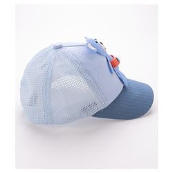 Babyhug Cotton Baseball Cap with Teddy Bear Applique-  Blue