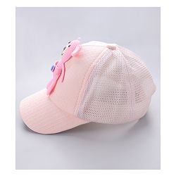 Babyhug Cotton Baseball Cap With Teddy Bear Applique - Pink