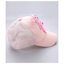 Babyhug Cotton Baseball Cap With Teddy Bear Applique - Pink