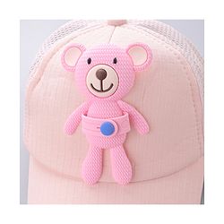 Babyhug Cotton Baseball Cap With Teddy Bear Applique - Pink