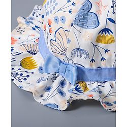 Babyhug Cotton Bucket Hat Floral Print with Bow White - Diameter 16.5 cm