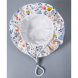 Babyhug Cotton Bucket Hat Floral Print with Bow White - Diameter 16.5 cm