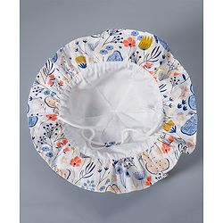 Babyhug Cotton Bucket Hat Floral Print with Bow White - Diameter 16.5 cm
