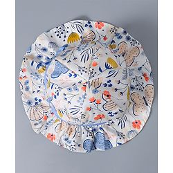 Babyhug Cotton Bucket Hat Floral Print with Bow White - Diameter 16.5 cm